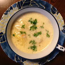 キャベツとアサリの豆乳スープ画像